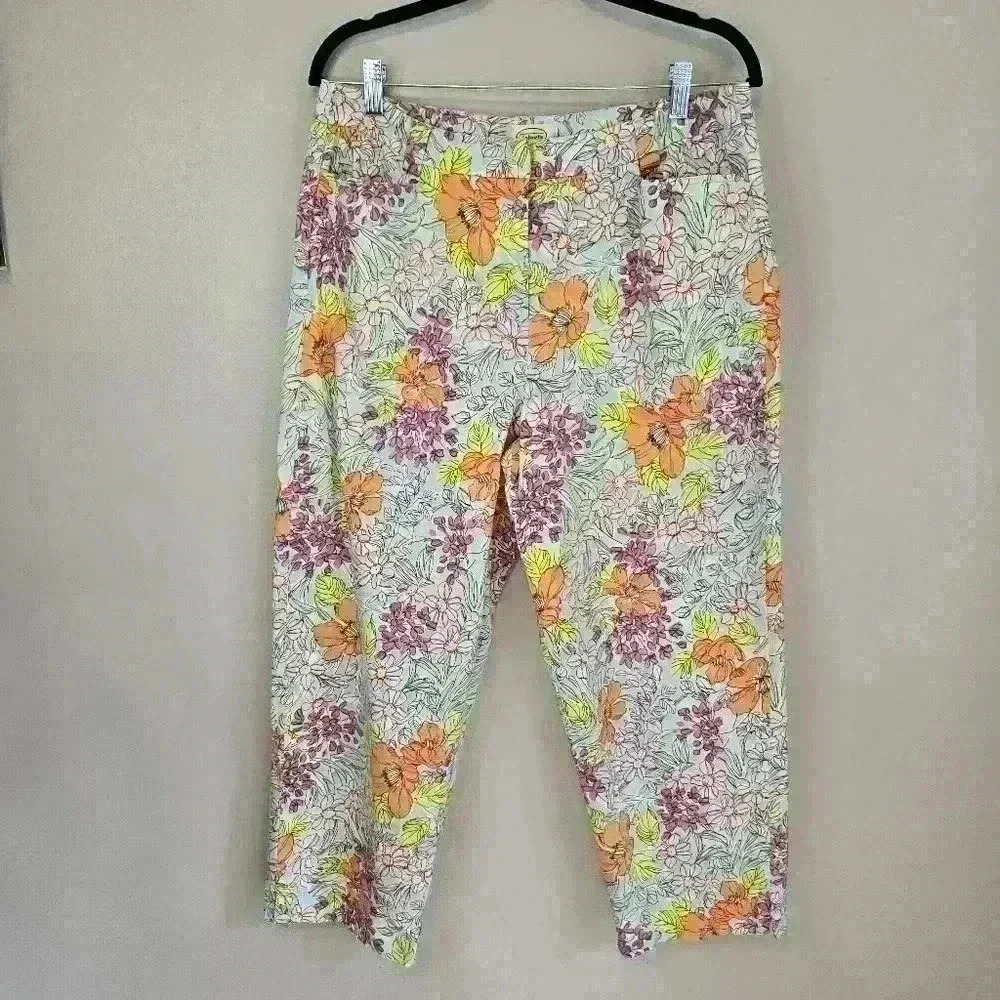 Talbots Floral Print Casual Pants Size 14 Cotton Blend Spring Summer